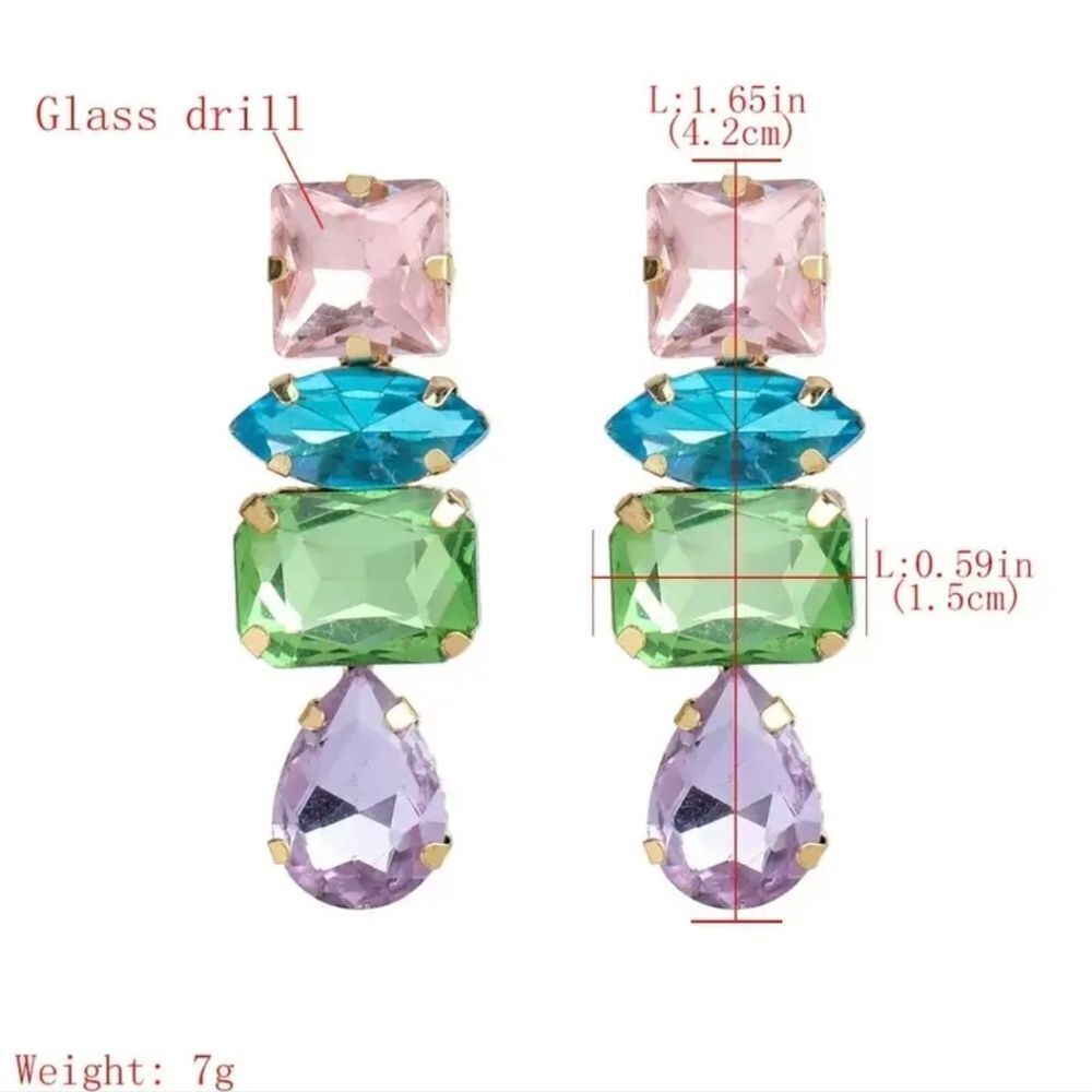 Pink Rhinestone Drop Earrings - Picture 4 of 4